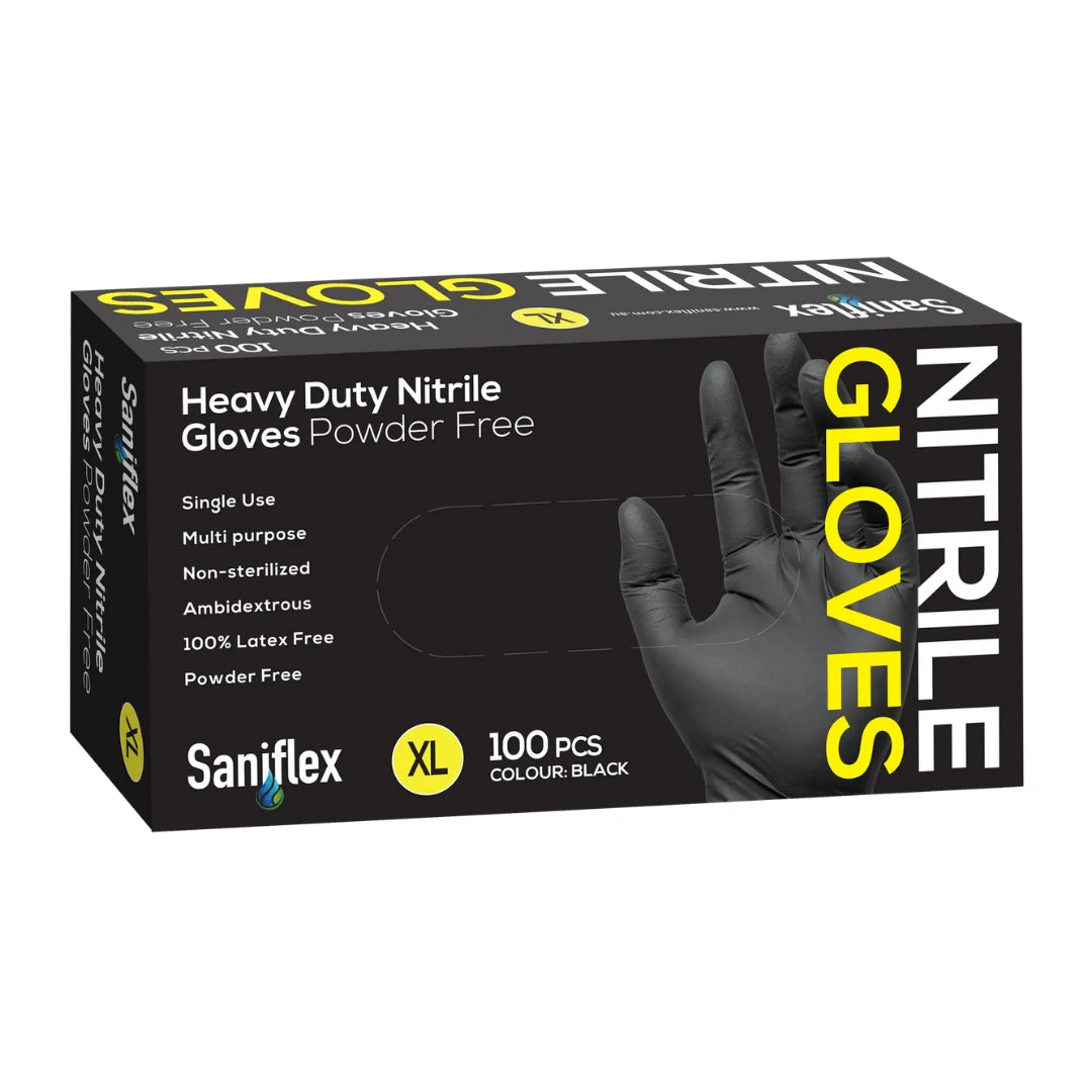 Saniflex Heavy Duty Black Nitrile Gloves 100 Pack X-Large