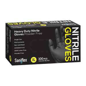Saniflex Heavy Duty Black Nitrile Gloves 100 Pack X-Large