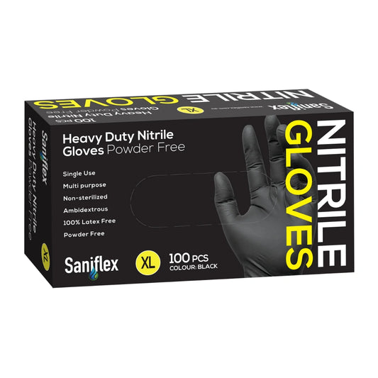 Saniflex Heavy Duty Black Nitrile Gloves 100 Pack X-Large