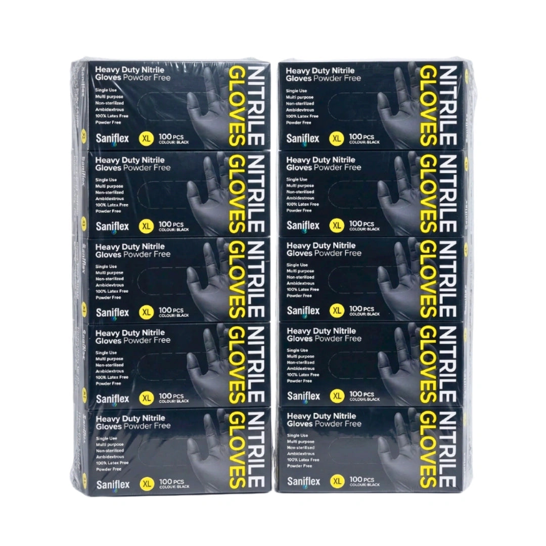 Saniflex Heavy Duty Black Nitrile Gloves 100 Pack X-Large