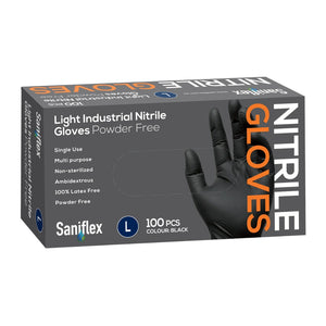 Saniflex Light Industrial Black Nitrile Gloves 100 Pack Large