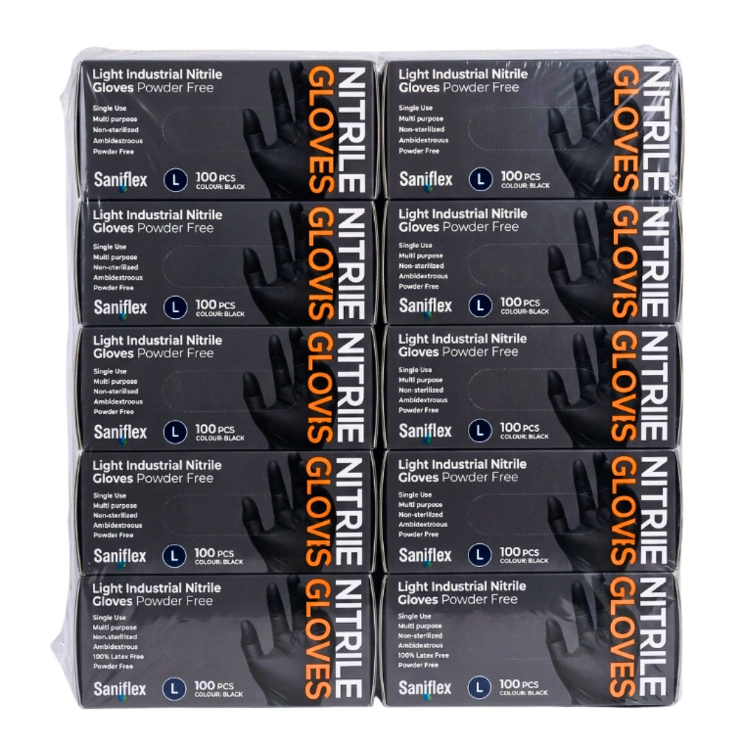 Saniflex Light Industrial Black Nitrile Gloves 100 Pack Large