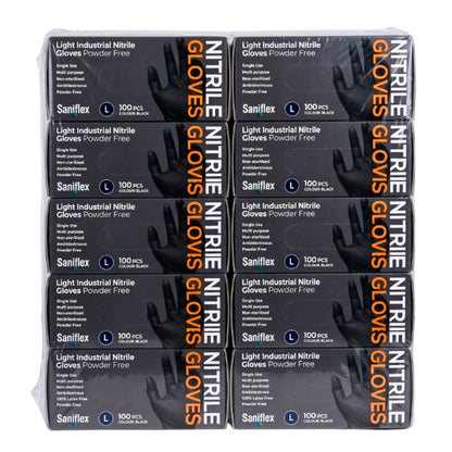 Saniflex Light Industrial Black Nitrile Gloves 100 Pack Large