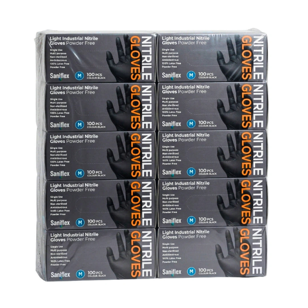 Saniflex Light Industrial Black Nitrile Gloves 100 Pack Medium