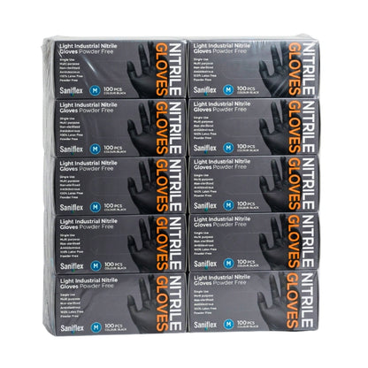 Saniflex Light Industrial Black Nitrile Gloves 100 Pack Medium