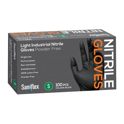 Saniflex Light Industrial Black Nitrile Gloves 100 Pack Small