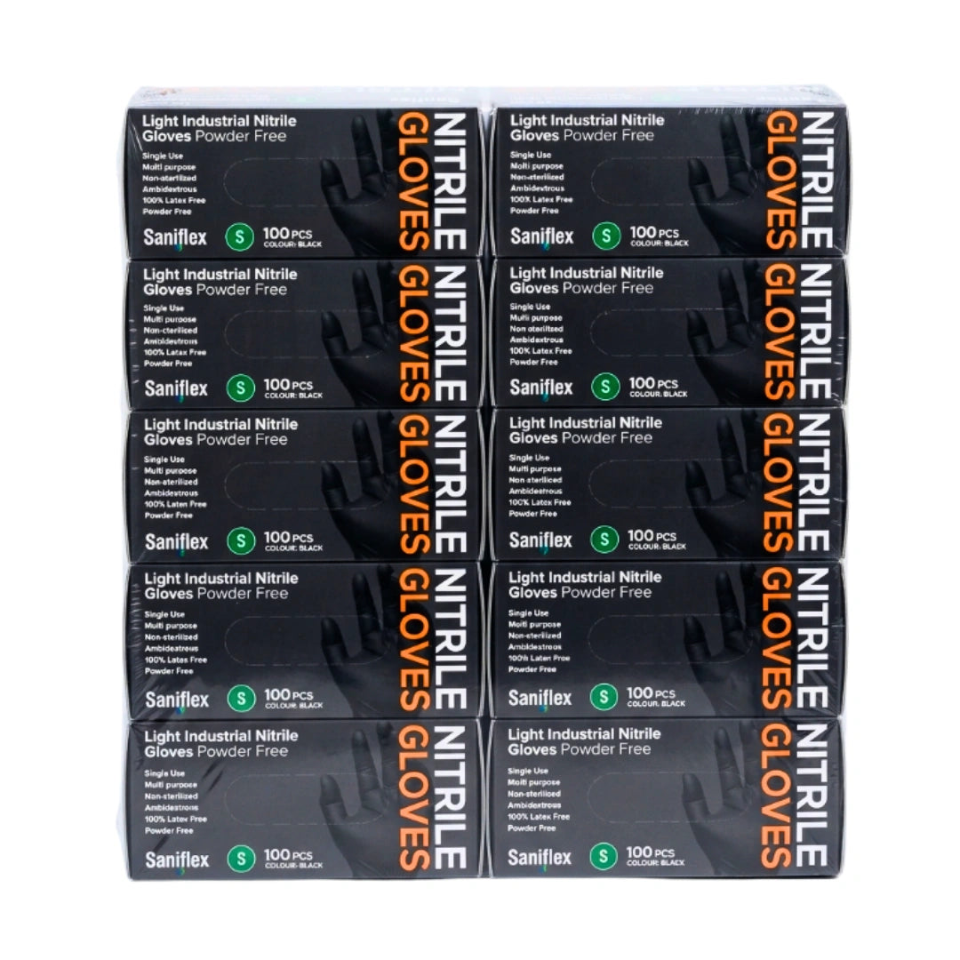 Saniflex Light Industrial Black Nitrile Gloves 100 Pack Small
