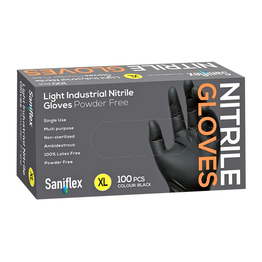 Saniflex Light Industrial Black Nitrile Gloves 100 Pack XL