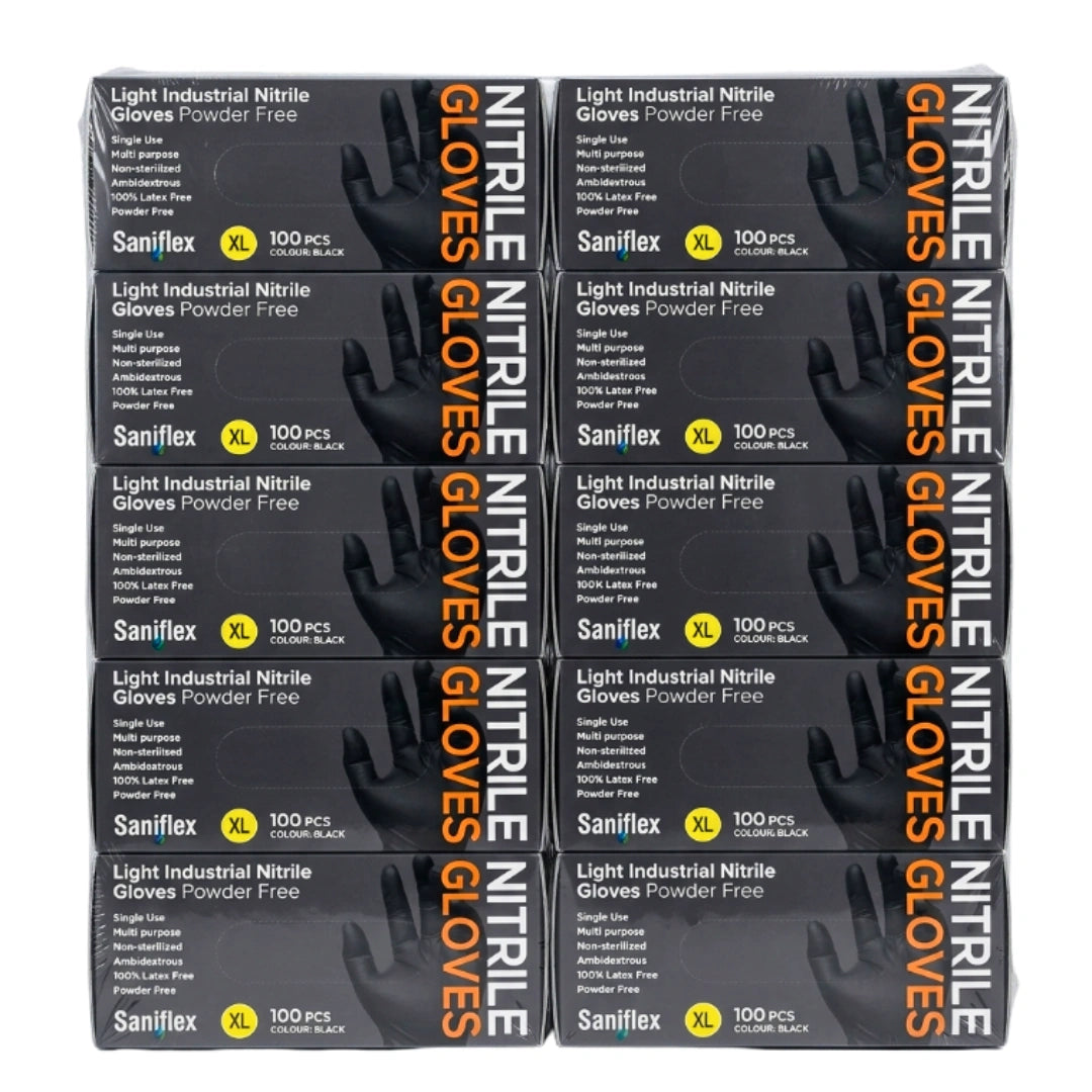 Saniflex Light Industrial Black Nitrile Gloves 100 Pack XL
