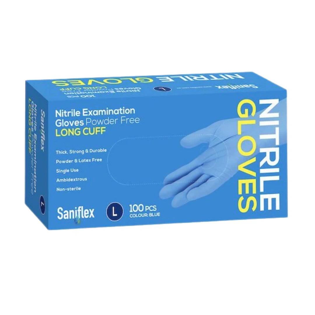 Saniflex Nitrile Glove Long Cuff Blue Large, 100 pcs Pack