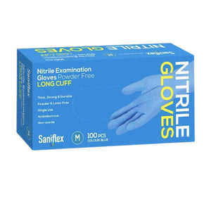 Saniflex Nitrile Glove Long Cuff Blue Medium, 100 pcs Pack