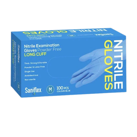 Saniflex Nitrile Glove Long Cuff Blue Medium, 100 pcs Pack