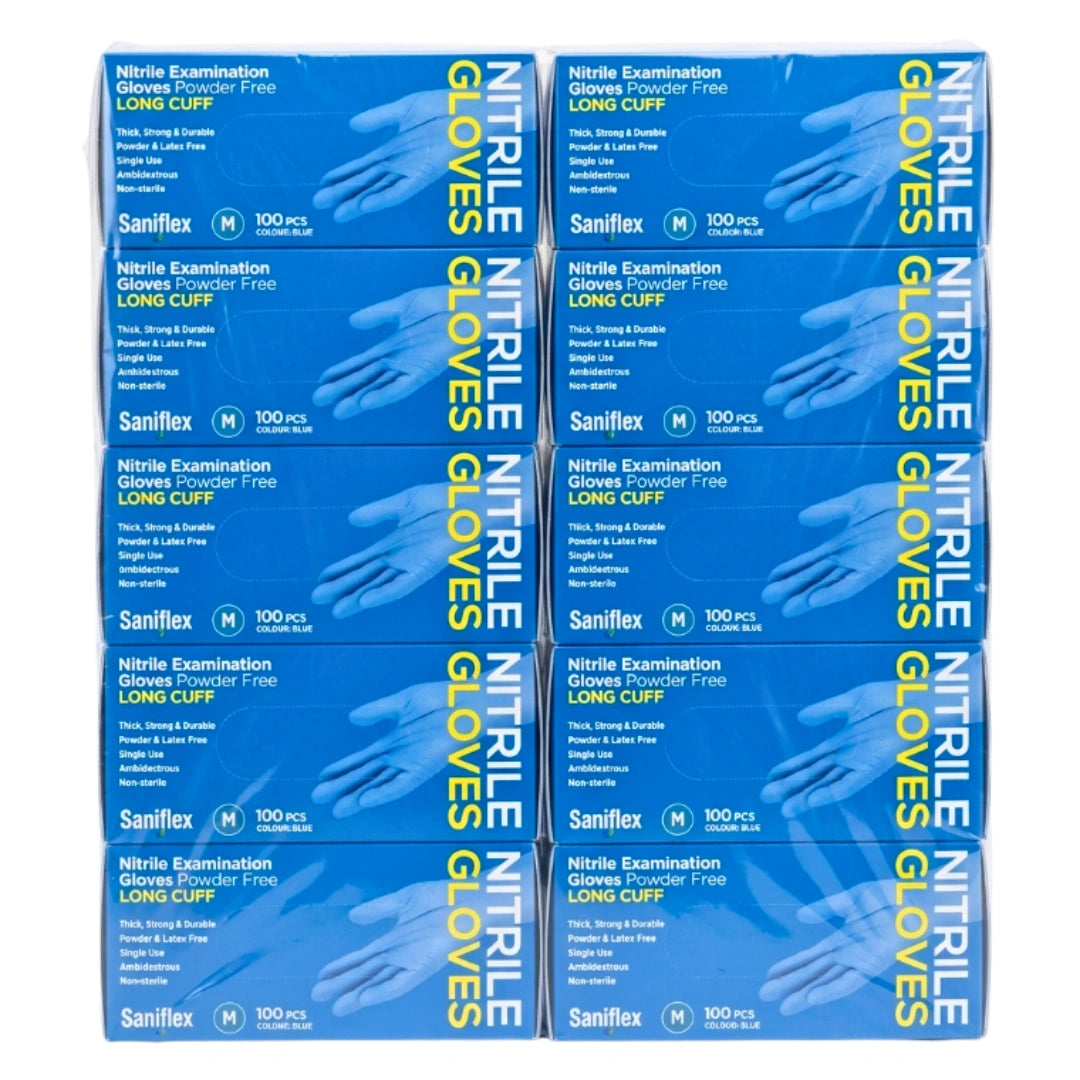 Saniflex Nitrile Glove Long Cuff Blue Medium, 100 pcs Pack
