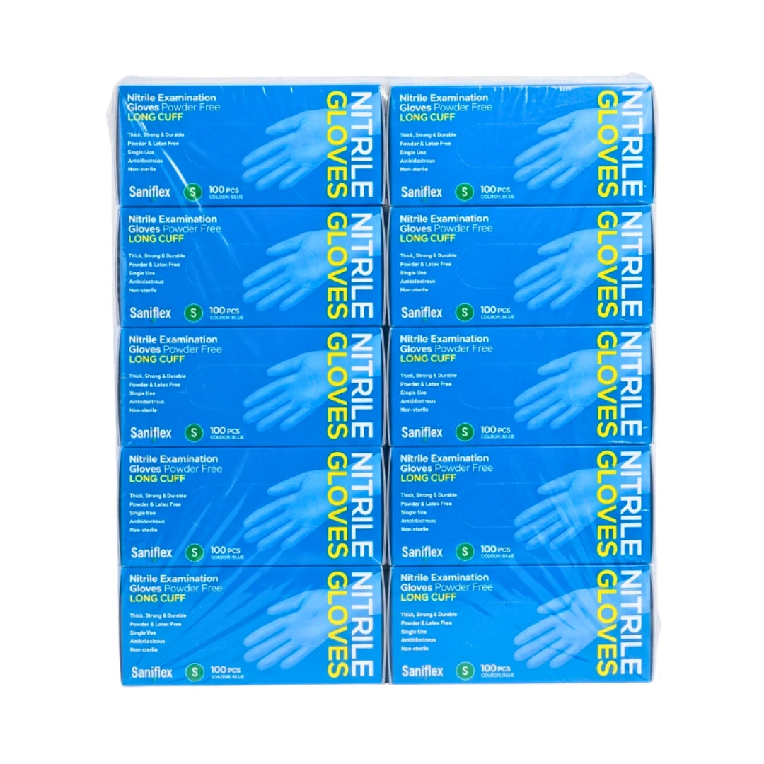 Saniflex Nitrile Glove Long Cuff Blue Small, Box 100
