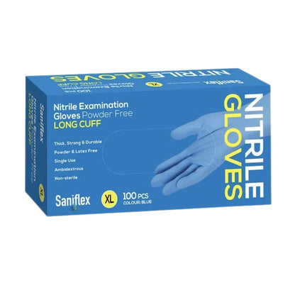 Saniflex Nitrile Glove Long Cuff Blue X-Large, 100 pcs Pack