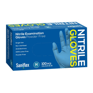 Saniflex Nitrile Gloves Medium - Powder Free - Blue, 100 Pack