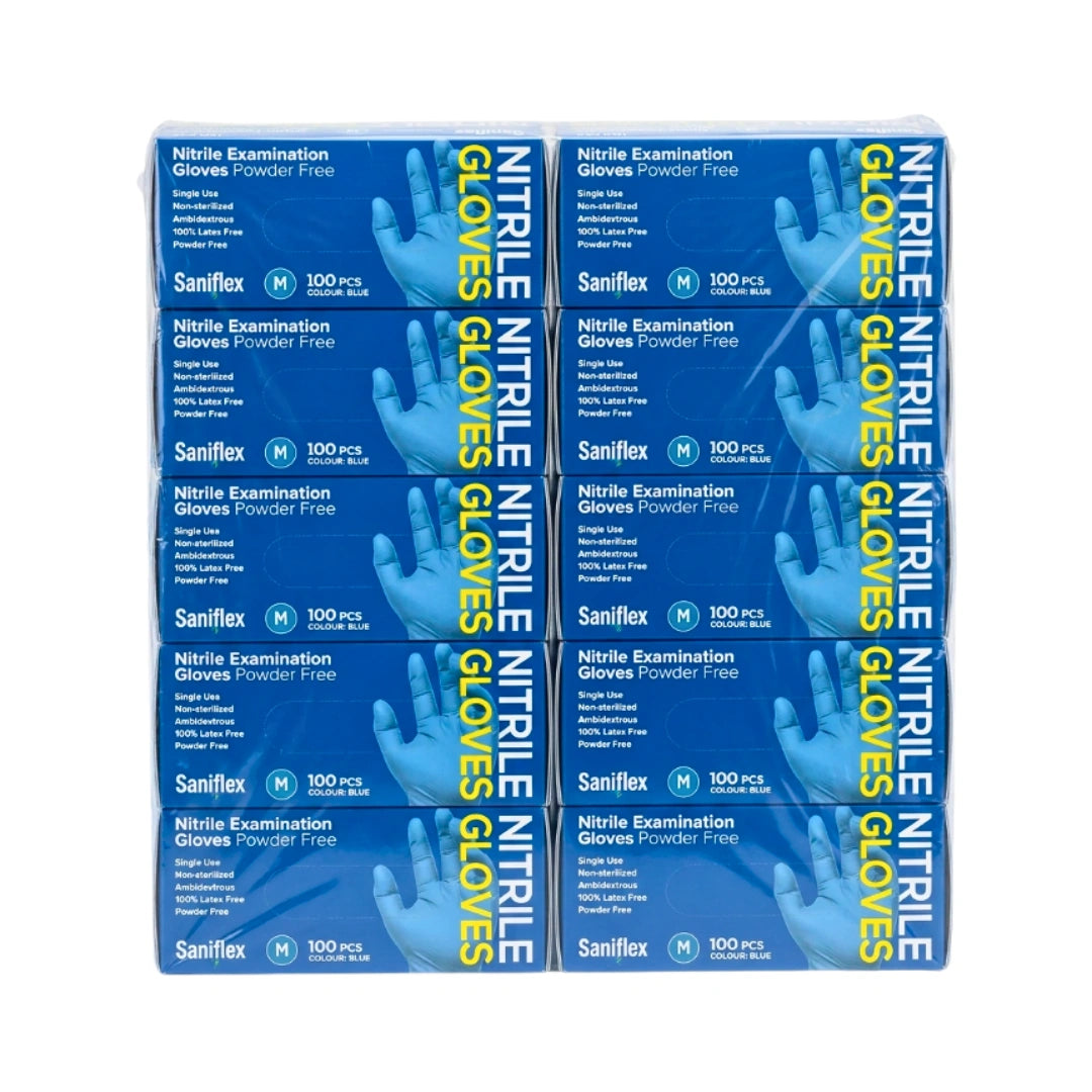 Saniflex Nitrile Gloves Medium - Powder Free - Blue, 100 Pack