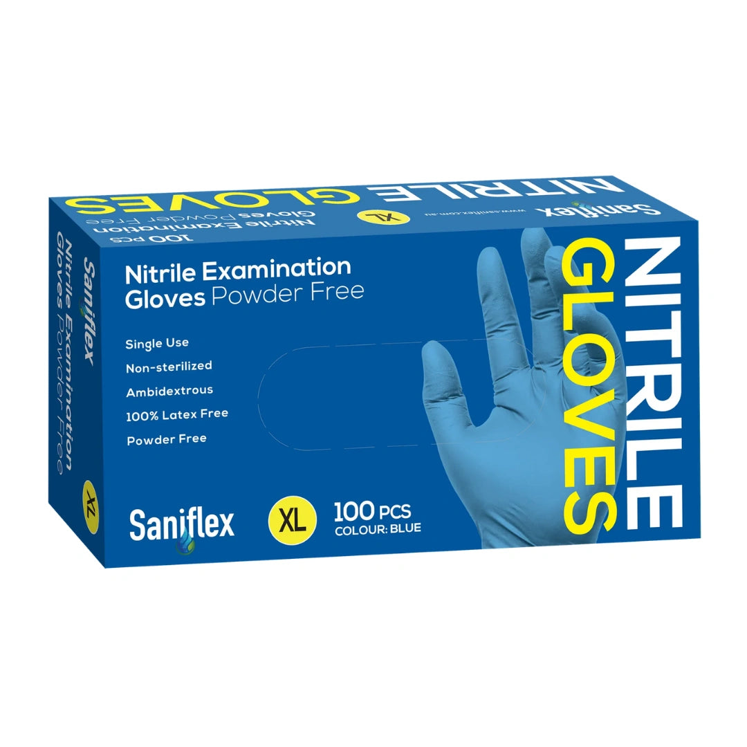 Saniflex Nitrile Gloves XL - Powder Free - Blue 100 Pack