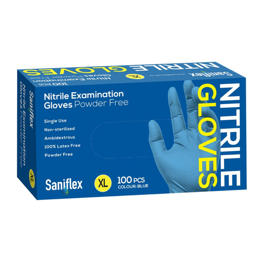 Saniflex Nitrile Gloves XL - Powder Free - Blue 100 Pack