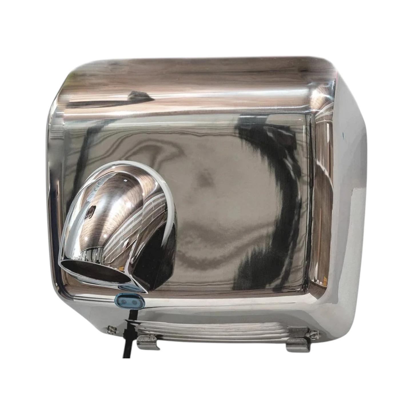 A stainless steel automatic wall-mounted hand dryer with a curved nozzle, shown against a plain white background.