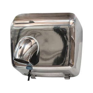 A stainless steel automatic wall-mounted hand dryer with a curved nozzle, shown against a plain white background.