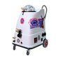 A white commercial-grade steam cleaning machine on wheels, featuring a clear top dome, various metal ports, control switches, and colorful 'Team 4 You Australia Made' decals on the side.