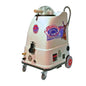 A white steam cleaner machine on wheels with decorative Australian-themed stickers, including a kangaroo graphic and a circular badge that reads 600.