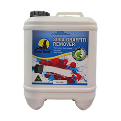 A 16 litre white plastic jerrycan of SureSeal 300A Graffiti Remover with a black screw cap, set against a plain white background.