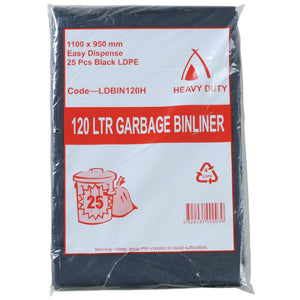 Tailored Packaging Heavy Duty 120L Garbage Bin Liners Black LDPE 100 liners