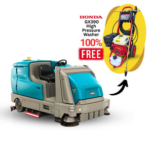 Tennant M17 Battery-Powered Ride-On Sweeper-Scrubber + Free Black Jet Honda Powered GX390 Petrol High Pressure Washer