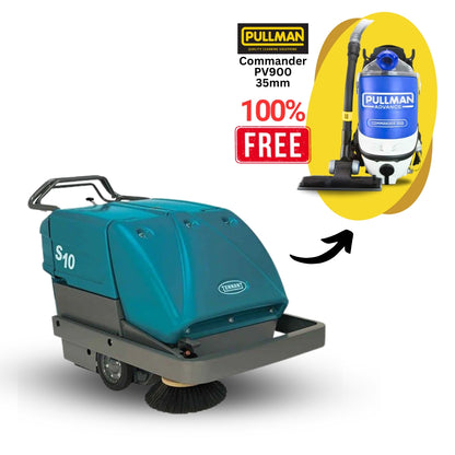 Tennant S10 Walk-Behind Sweeper + Free Pullman Commander PV900 Vacuum