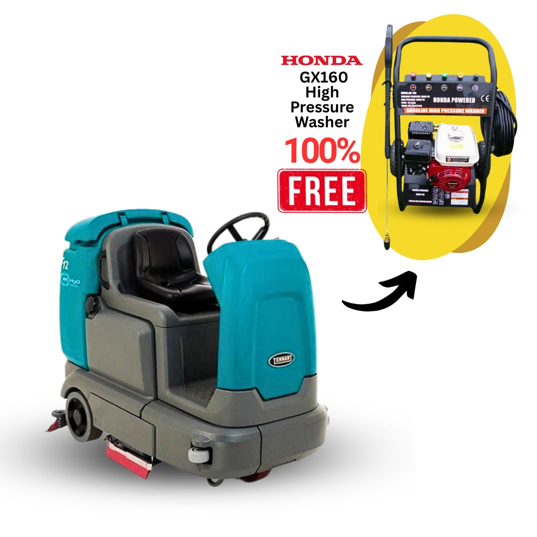 Tennant T12 Compact Battery Ride-On Floor Scrubber + Free Honda GX160 Pressure Washer