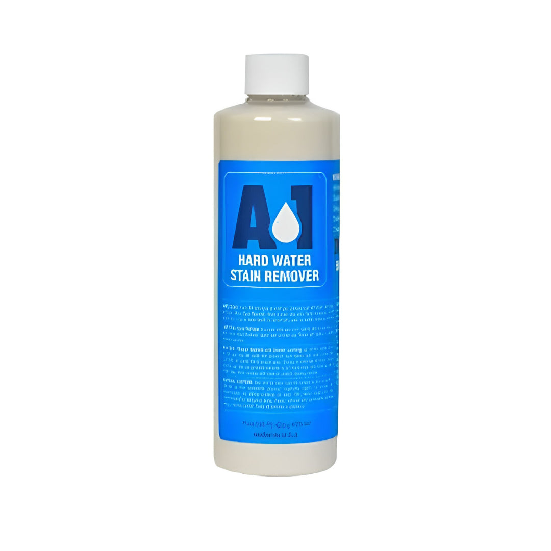 A bottle of AI Hard Water Stain Remover with a white cap and a blue label, shown on a plain white background.