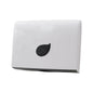 A white wall-mounted dispenser with a glossy finish and a black leaf-shaped cutout in the center, shown against a plain white background.