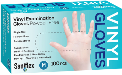 Saniflex Disposable Vinyl Gloves Powder Free - Clear - 100 Pack Medium