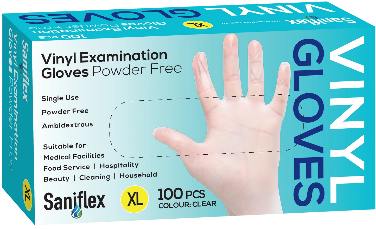 Saniflex Disposable Vinyl Gloves Powder Free - Clear - 100 Pack X-Large