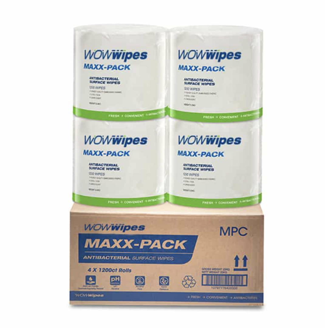 WOW WIPES MAXX PACK 1200 ANTI-BACTERIAL WIPES (4 CTN) - Cleaning Supplies