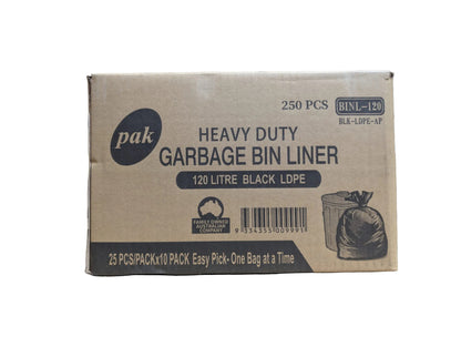 Pak 120L Heavy Duty Garbage Bin Liner 250 Pcs