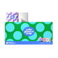 A boxed set of toilet paper rolls on a plain white background. The front of the package is bright green with large light blue polka dots and a blue oval logo reading 'who gives a crap.