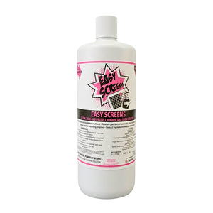A 1 litre white plastic bottle of Easy Screens Easy Screen Cleaner with a white cap, featuring a pink and black label, on a white background.
