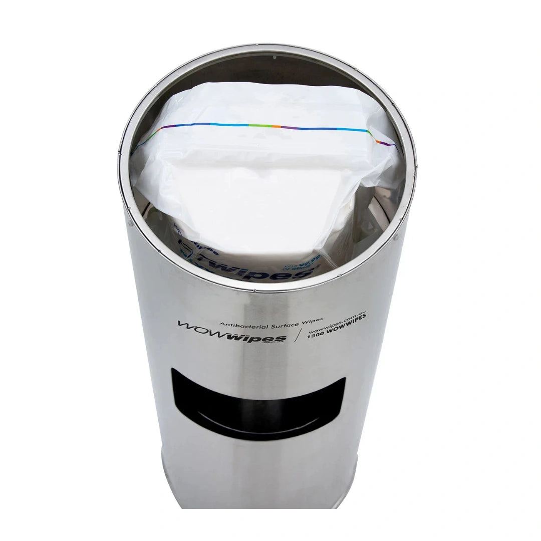 Wow Wipes - Antibacterial Wipes Dispenser + Bin – Freestanding Stainless Steel