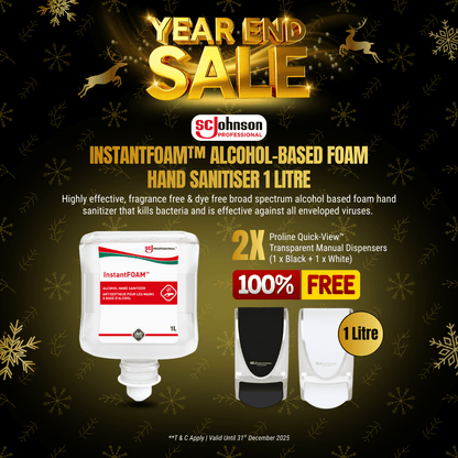 SC Johnson InstantFOAM™ Alcohol-Based Foam Hand Sanitiser 1L + Free Black & White SCJ Dispensers