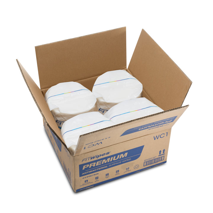 WOW Wipes FiT Wipes WC1 Premium Antibacterial Surface Wipes Carton (4 Rolls)