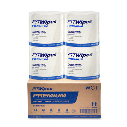 WOW Wipes FiT Wipes WC1 Premium Antibacterial Surface Wipes Carton (4 Rolls)