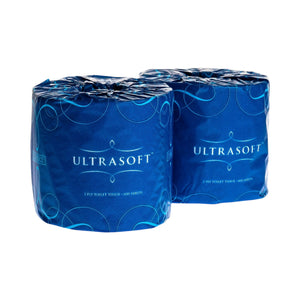 Cleaners Gallery Caprice Ultrasoft 2 ply toilet paper rolls in blue individual packaging with 400 sheets each
