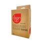 A brown kraft paper box of Clean Up by unifit Vacuum Bags CU123, featuring a red circular logo and product details on a plain white background.