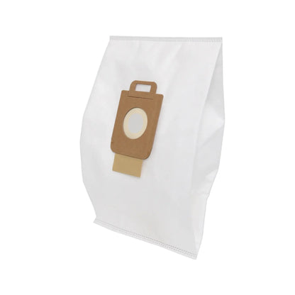 A white vacuum cleaner dust bag with a brown paper filter collar, shown on a plain white background.