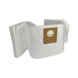 A pack of white disposable vacuum cleaner filter bags with a brown paper gasket and circular opening, shown on a plain white background.