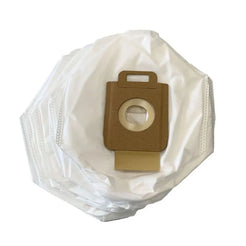 A stack of white disposable vacuum cleaner dust bags with brown paper filter necks, shown on a plain white background.