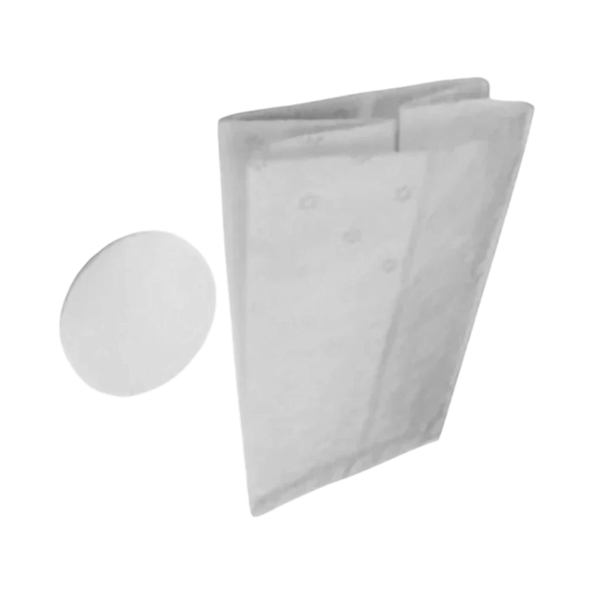 A white pleated filter cartridge with a circular filter element shown next to it on a plain white background.